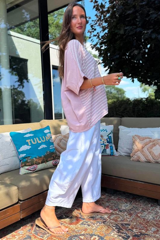 Below Deck Cheesecloth Stripe Tee Rose